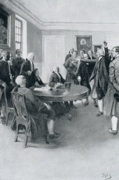 Nach dem Massaker: Samuel Adams fordert von Gouverneur Hutchinson den sofortigen Abzug der britischen Truppen, Illustration aus 